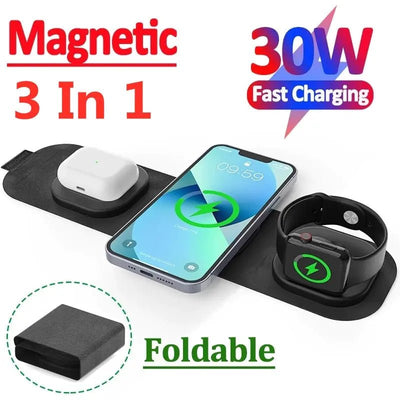 30W 3 In 1 Magnetic Wireless Charger Pad For iPhone - Starlight Mill1065274_KMP7HWE