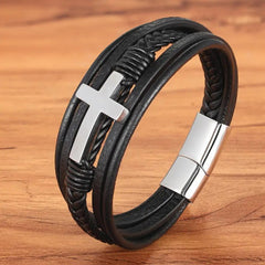 Cross Leather Bracelet - Starlight Mill200001034:6145#Steel;200000639:2832