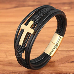 Cross Leather Bracelet - Starlight Mill200001034:361180#Gold;200000639:201452416