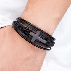 Cross Leather Bracelet - Starlight Mill200001034:5740#Black;200000639:201452416