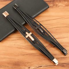 Cross Leather Bracelet - Starlight Mill200001034:5740#Black;200000639:201452416