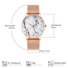 Luxury Rose Gold Mesh Band Marble Women's Wrist Watch - Starlight Mill18777_IG5EGYC