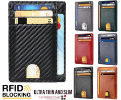 Mens Leather Slim Wallet Credit Card Holder RFID Blocking Pocket ID Money PU USA - Starlight MillFB48_MINIWAL_BL