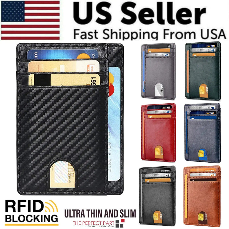 Mens Leather Slim Wallet Credit Card Holder RFID Blocking Pocket ID Money PU USA - Starlight MillFB48_MINIWAL_BL