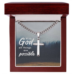 With God All Things Are Possible - Cuban Cross Chain Necklace - Starlight MillSO - 13844338