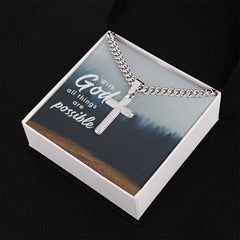 With God All Things Are Possible - Cuban Cross Chain Necklace - Starlight MillSO - 13844337