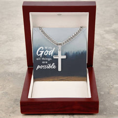 With God All Things Are Possible - Cuban Cross Chain Necklace - Starlight MillSO - 13844338