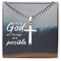 With God All Things Are Possible - Cuban Cross Chain Necklace - Starlight MillSO - 13844337