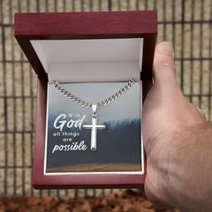 With God All Things Are Possible - Cuban Cross Chain Necklace - Starlight MillSO - 13844338